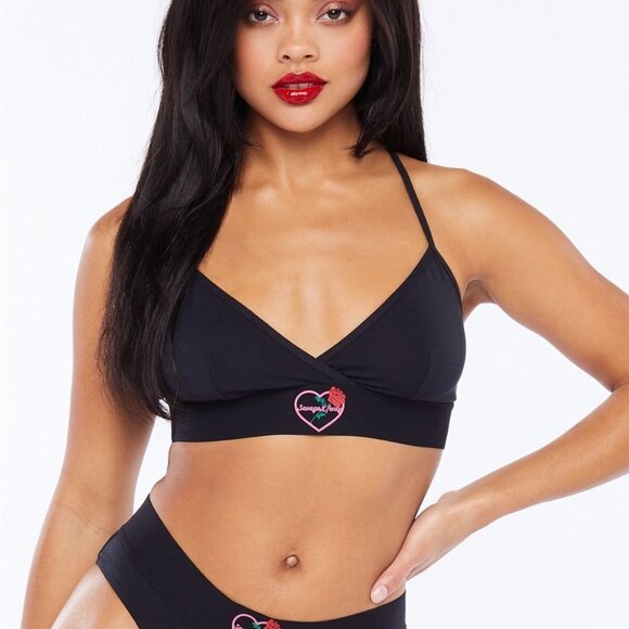 Savage x Fenty Forever Savage Bralette Bra Logo Heart Black Pink Size Small - Picture 4 of 7